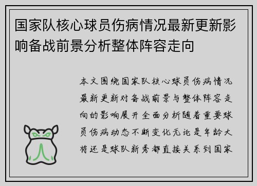 国家队核心球员伤病情况最新更新影响备战前景分析整体阵容走向 国家队核心球员伤病情况最新更新影响备战前景分析整体阵容走向